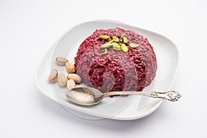 Beetroot halwaÂ or Halva is an Indian desserts tastes great when served chilled